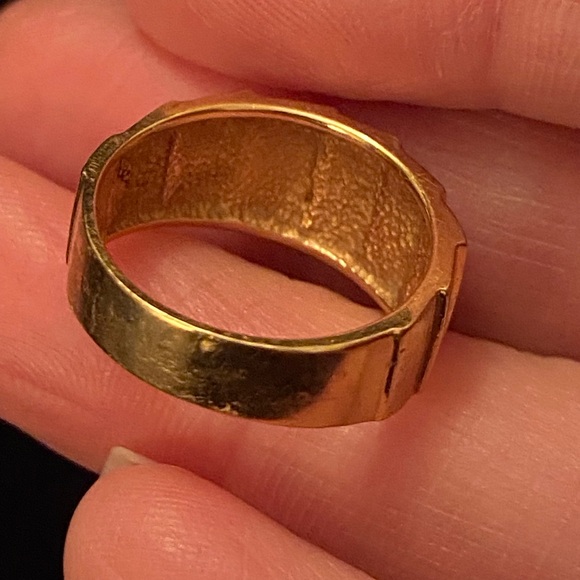 18KT Solid Yellow Gold Modern Textured Wide Heavy Band Ring Sz 5.5 - Picture 8 of 17